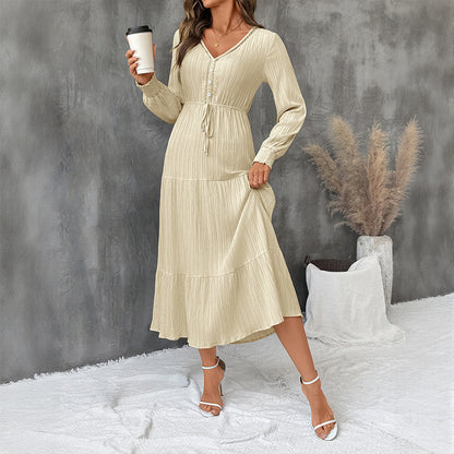 Texture Long Sleeve Stitching Dress Women